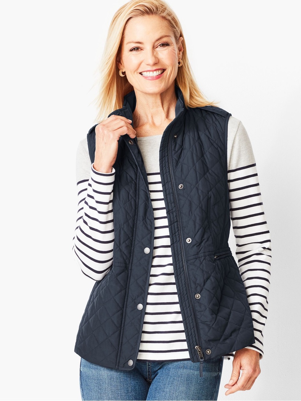 Talbots Quilted Navy Sleeveless Vest